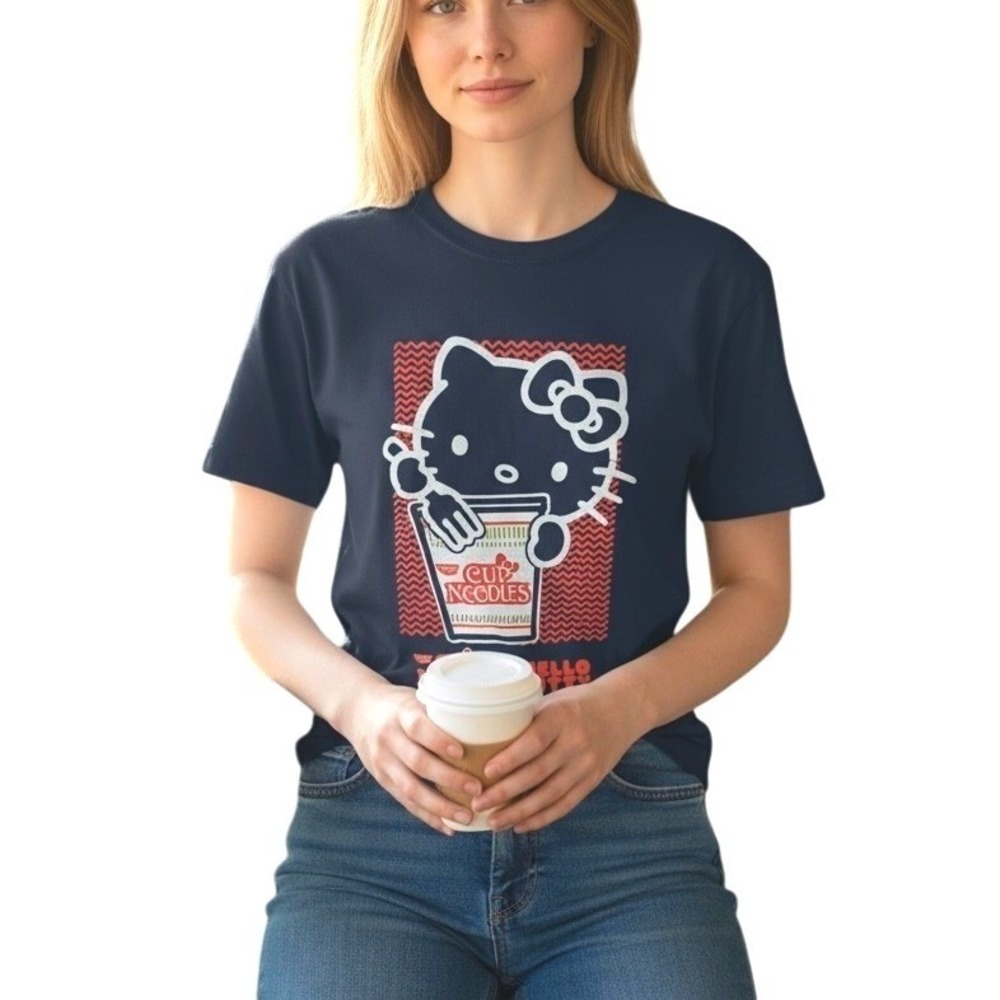 Hello Kitty x Cup Noodles Tee M Navy  Kawaii Streetwear Popcore Unisex‎ Graphic